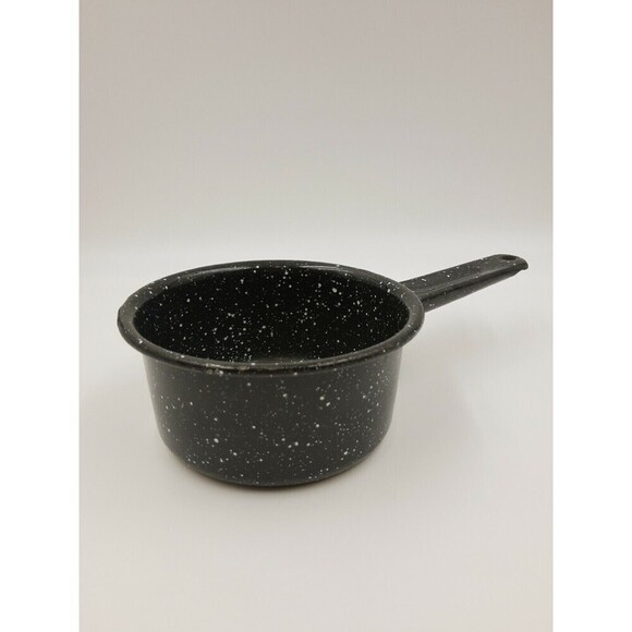 ENAMELED Cookware Retro Black, Camping Pot Sauce Pan Speckled - Picture 1 of 8